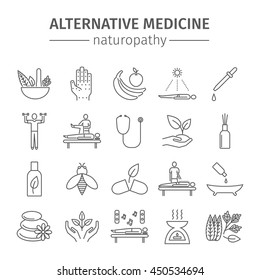 Alternative Medicine line icons set. Naturopathy sign.  Vector illustration.