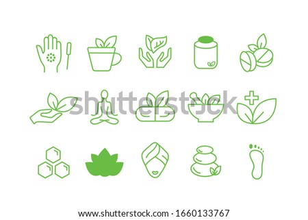 Alternative medicine line vector icon set