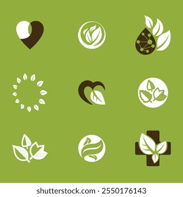 Metáfora de la medicina alternativa, emblemas gráficos de Vector colección. Ilustraciones conceptuales de estilo de vida vegetariano.