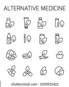 Alternative medicine related vector icon set. Well-crafted sign in thin line style with editable stroke. Vector symbols isolated on a white background. Simple pictograms.