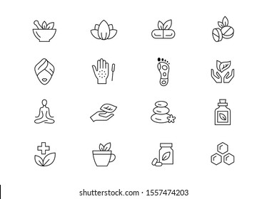 Alternative medicine thin line vector icons. Editable stroke.