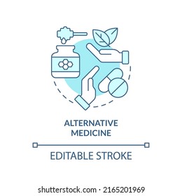 Alternative medicine turquoise concept icon. Type of healthcare approach abstract idea thin line illustration. Isolated outline drawing. Editable stroke. Arial, Myriad Pro-Bold fonts used