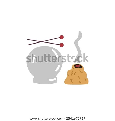 Alternative medicine. Vector illustration of instruments for moxotherapy and acupuncture: glass ball, needles. An image related to energy and traditional healthcare.
