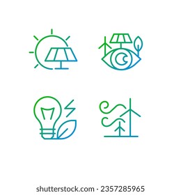 Alternative power sources pixel perfect gradient linear vector icons set. Sustainable energy. Eco friendly industry. Thin line contour symbol designs bundle. Isolated outline illustrations collection