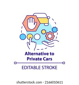 Alternative to private cars concept icon. Mobility as service value abstract idea thin line illustration. Isolated outline drawing. Editable stroke. Arial, Myriad Pro-Bold fonts used