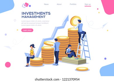 Alternative progress, building ad, investment management for company. Joint markets and move up deal. Bank career growth for success. Flat ambition concept with character isometric vector illustration