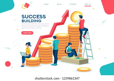 Alternative progress, building ad, investment management for company. Joint markets and move up deal. Bank career growth for success. Flat ambition concept with character isometric vector illustration