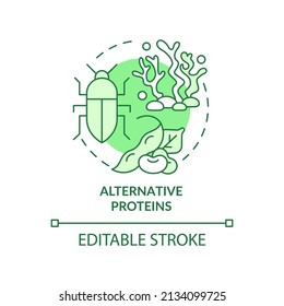 Alternative proteins green concept icon. Food industry. Agricultural trends abstract idea thin line illustration. Isolated outline drawing. Editable stroke. Arial, Myriad Pro-Bold fonts used