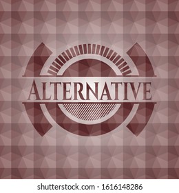 Alternative red emblem with geometric pattern background. Seamless.