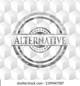 Alternative retro style grey emblem with geometric cube white background