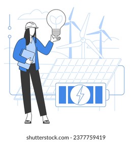 Alternative source of electricity flat design vector concept. Solar energy and wind power, renewable sources.