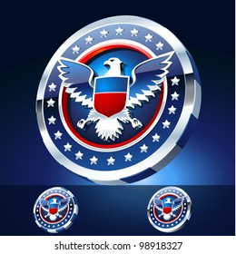 Alternative symbol of an American Eagle located in the 3D frame. Chrome edition