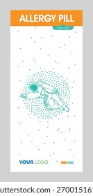 Versão alternativa do design do suporte de exibição com conceito de pílula de alergia de astronauta em estilo vetor plano colorido. Apresentação farmacêutica moderna e editável para marcas ou expositores de produtos.