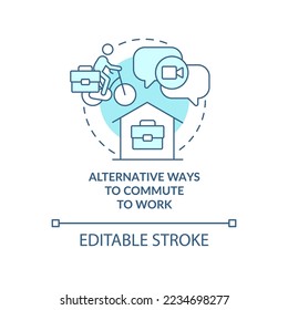 Alternative ways to commute to work turquoise concept icon. Reduce carbon footprint abstract idea thin line illustration. Isolated outline drawing. Editable stroke. Arial, Myriad Pro-Bold fonts used