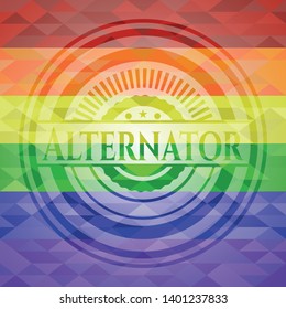 Alternator emblem on mosaic background with the colors of the LGBT flag
