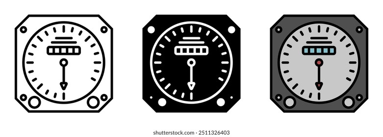 Icono de altímetro, un instrumento de aviación utilizado para medir la altitud de una aeronave sobre el nivel del mar, esencial para la navegación y la seguridad de vuelo.