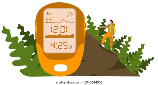 altimeter mostrar altitud figura fondo hombre escalar colina con diseño plano moderno ilustración vectorial