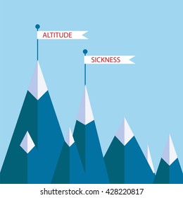 Altitude sickness mountains concept. Vector illustration for high above sea level disease, hypoxia, breathing problems while climbing, hiking sport