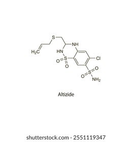 Altizide flat skeletal molecular structure Thiazide diuretic drug used in hypertension treatment. Vector illustration scientific diagram.