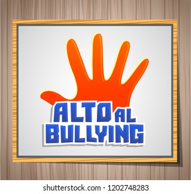 Alto al Bullying, Stop Bullying spanish text, vector icon illustration on a chalkboard