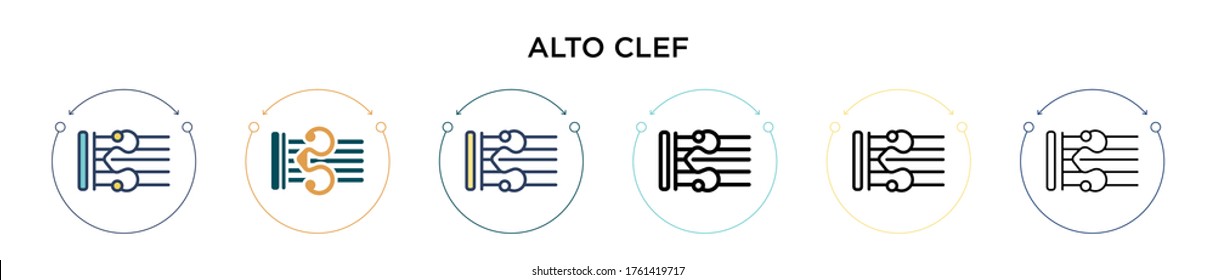 Alto clef icon in filled, thin line, outline and stroke style. Vector illustration of two colored and black alto clef vector icons designs can be used for mobile, ui, web