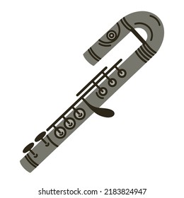 Alto flute color vector icon. Hand drawn metal musical instrument. Modern orchestral fife isolated on white. Device for classical melodies, concerts. Flat cartoon clipart for web, logo, apps