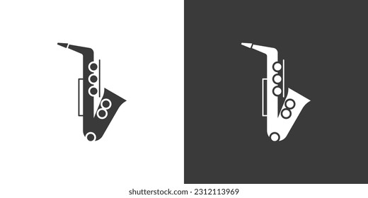 Icono de telaraña plana de alto saxofón. Diseño del logo saxofón. Instrumento de latón simple alto saxofón símbolo de la silueta de signo invertido color. Diseño saxofónico de vectores de iconos negros sólidos. Concepto de instrumentos musicales