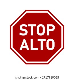 Alto ("Stop" in Spanish) Sign with an Octagonal Shape Icon. Vector Image.