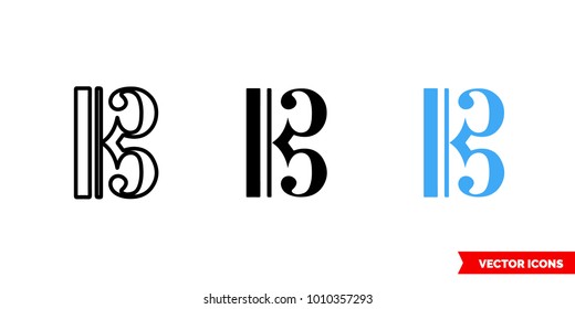 Alto tenor clef icon of 3 types: color, black and white, outline. Isolated vector sign symbol.