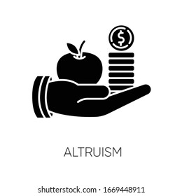 Altruismus schwarze Glyphe Symbol. Selbstloses Geben und Teilen, moralische Tugend. Finanzielle Unterstützung, freundliches Silhouettensymbol auf weißem Raum. Kreditvergabe, Kreditvergabe. Vektorillustration einzeln