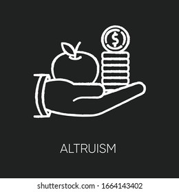 Altruism chalk white icon on black background. Selfless giving and sharing, moral virtue. Financial support, friendly aid. Lending money, credit loan. Isolated vector chalkboard illustration