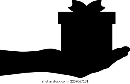 Altruism concept. Silhouette of ahand giving a gift. Vector silhouette