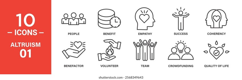 Altruism Icon Set: 10 Editable Vector Icons for Empathy and Quality of Life.