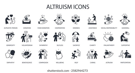 Altruism icon set.vector.Editable stroke.linear style sign for use web design,logo.Symbol illustration.