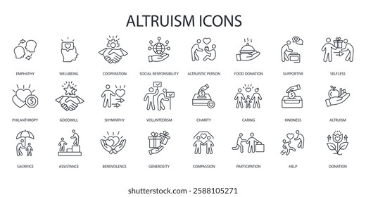 Altruism icon set.vector.Editable stroke.linear style sign for use web design,logo.Symbol illustration.