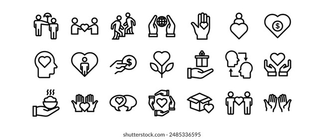 Altruism related vector icons set.