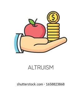 Altruismus RGB Farbsymbol. Selbstloses Geben und Teilen, moralische Tugend. Finanzielle Unterstützung, freundliche Hilfe und Philanthropie-Symbol. Kreditvergabe, Kreditvergabe. Vektorillustration einzeln