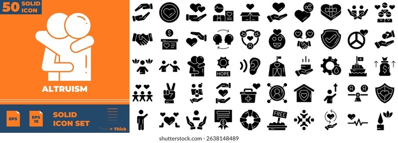 Altruism Solid Editable Icons set. Vector illustration in modern thin solid style of altruism icons: charity, help, selfless, goodwill etc