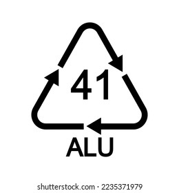 ALU 41 recycling sign in triangular shape with arrows. Aluminium reusable icon isolated on white background. Environmental protection concept. Vector graphic illustration