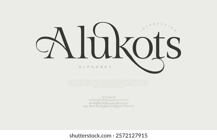 Alukots typography beauty fashion elegant minimalist serif italic fonts decorative wedding vintage retro logos. Minimal luxury font alphabet logo. Vector illustration