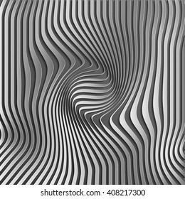 Aluminium abstract silver stripe pattern background.Optical illusion, twisted lines, abstract curves background. The illusion of depth and perspective.Abstract 3d vector illustration. Eps 10.
