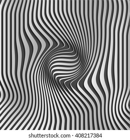 Aluminium abstract silver stripe pattern background.Optical illusion, twisted lines, abstract curves background. The illusion of depth and perspective.Abstract 3d vector illustration. Eps 10.