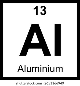 Ladrilho periódico de alumínio (Al) dos elementos. Ícone com número atômico 13. Metal leve para indústria e engenharia. Também conhecido como Alumínio.