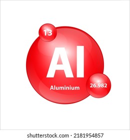 Aluminium, Aluminum (Al) icon structure chemical element round shape circle red easily. Clement of periodic table Sign with atomic number. Study in science for education. 3D Illustration vector.