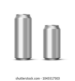 Aluminium beer or soda pack mock up. Vector realistic blank metallic cans isolated on white background.