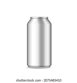 Aluminium can of drink. Bottle for beer. Mockup of can bottle for soda or cola. Silver aluminum box for water, energy drink. Blank 3d mock up for cold juice. Realistic container. Vector. svg