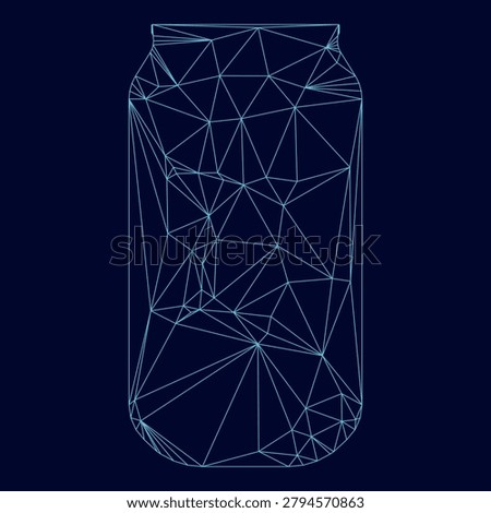 Aluminium can low poly triangulation triangulated polygonal electric cyan blue vibrant aqua neon color vector illustration image outline contour line style