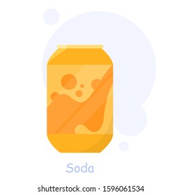 An aluminium can of soda. Summer drinks. Non-alcoholic fizzy beverages. Non-healthy lifestyles. Isolated vector flat illustration