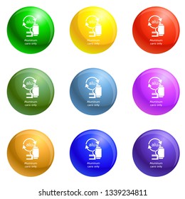 Aluminium cans only icons vector 9 color set isolated on white background for any web design 