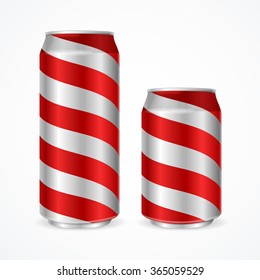 Aluminium Cans with Red Stripes. Vector illustration